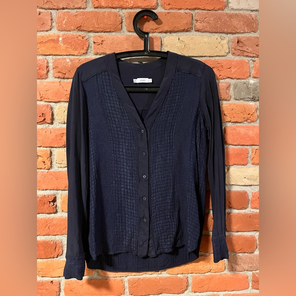 Vince Navy Textured Button Down Shirt